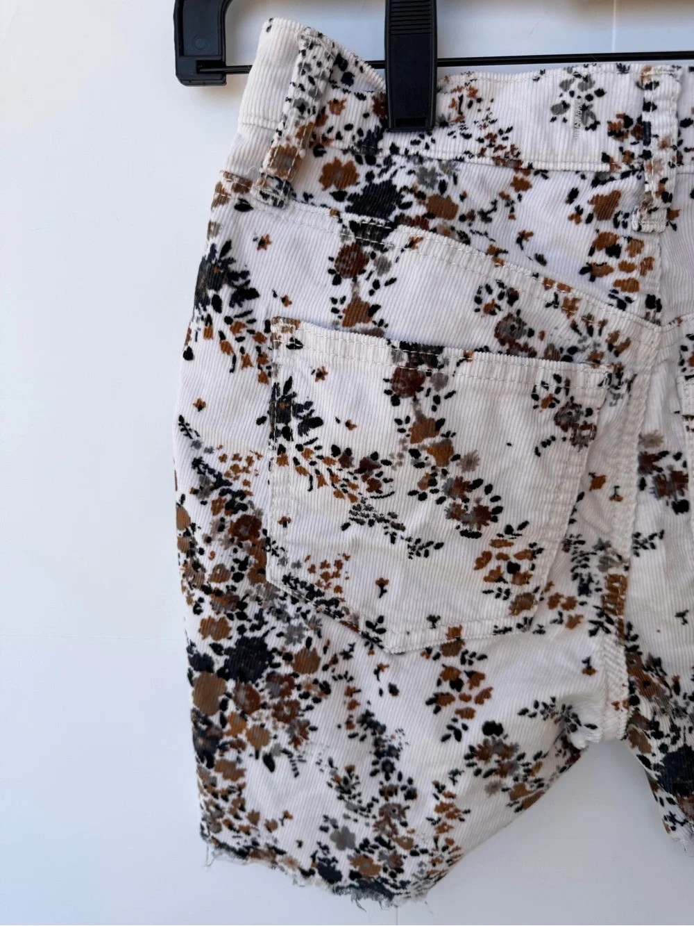 Free People White Floral Jean Shorts with Brown & Black Print